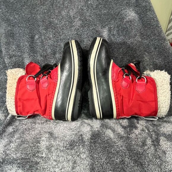 Sorel Kids Sz 13  Pac Red Nylon Waterproof Sherpa Collar Winter Snow Boots - Picture 6 of 8